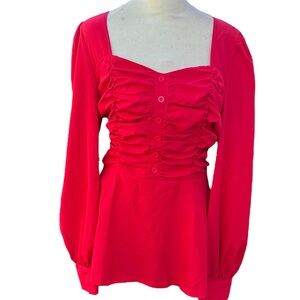 SHEIN Red Flowy Peplum Cottage Princess Long Sleeve Top Blouse Large